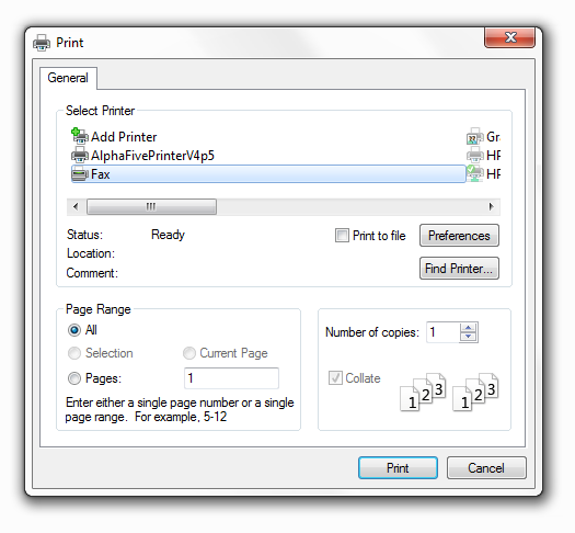 Print Dialog Box